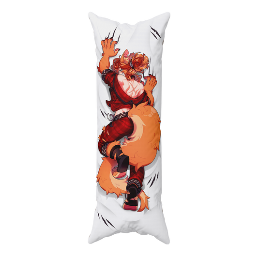 A long white body pillow featuring a detailed graphic print of an anime character with orange fur, red clothing, and clawed hands, shown against a plain white background.