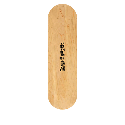 Natural wood skate deck with a black "GAMERSUPPS" logo in stylized block letters down the center