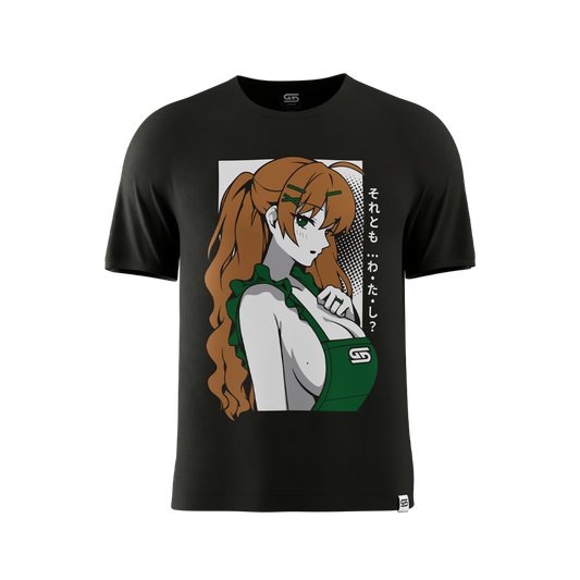 Black short-sleeve crew neck t-shirt shown from the back in size 6XL with a smooth, plain fabric.