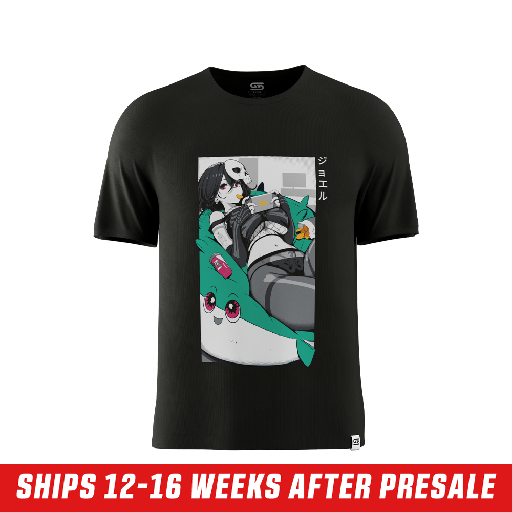 Solid black oversized short-sleeve shirt with a crew neckline shown from the back in 6XL size.