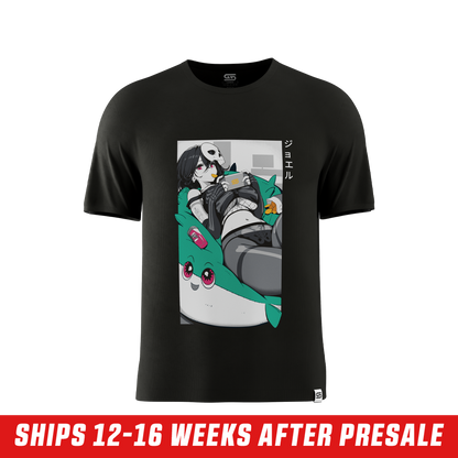 Solid black oversized short-sleeve shirt with a crew neckline shown from the back in 6XL size.