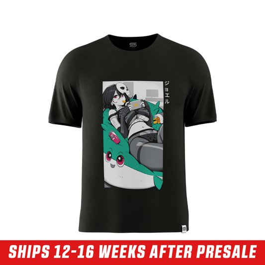 Solid black oversized short-sleeve shirt with a crew neckline shown from the back in 6XL size.