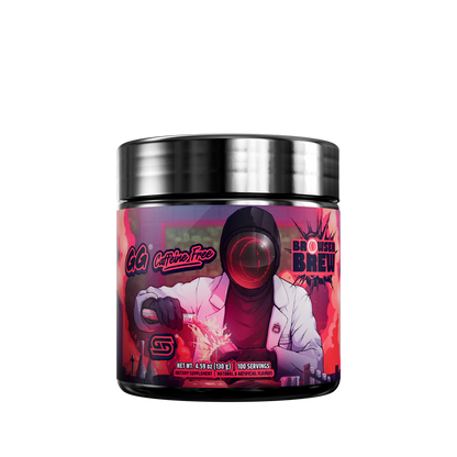 Round black container with a silver lid and detailed supplement facts and directions on a pink and purple label wrap.