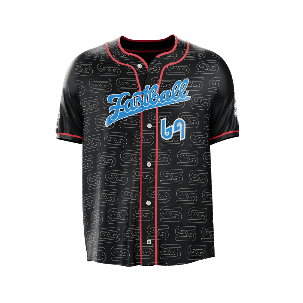 Black jersey with red sleeve trim, white "Waifu Cups" text on sleeve, and blue and white graphic on side panel.