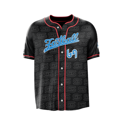 Black jersey with red sleeve trim, white "Waifu Cups" text on sleeve, and blue and white graphic on side panel.
