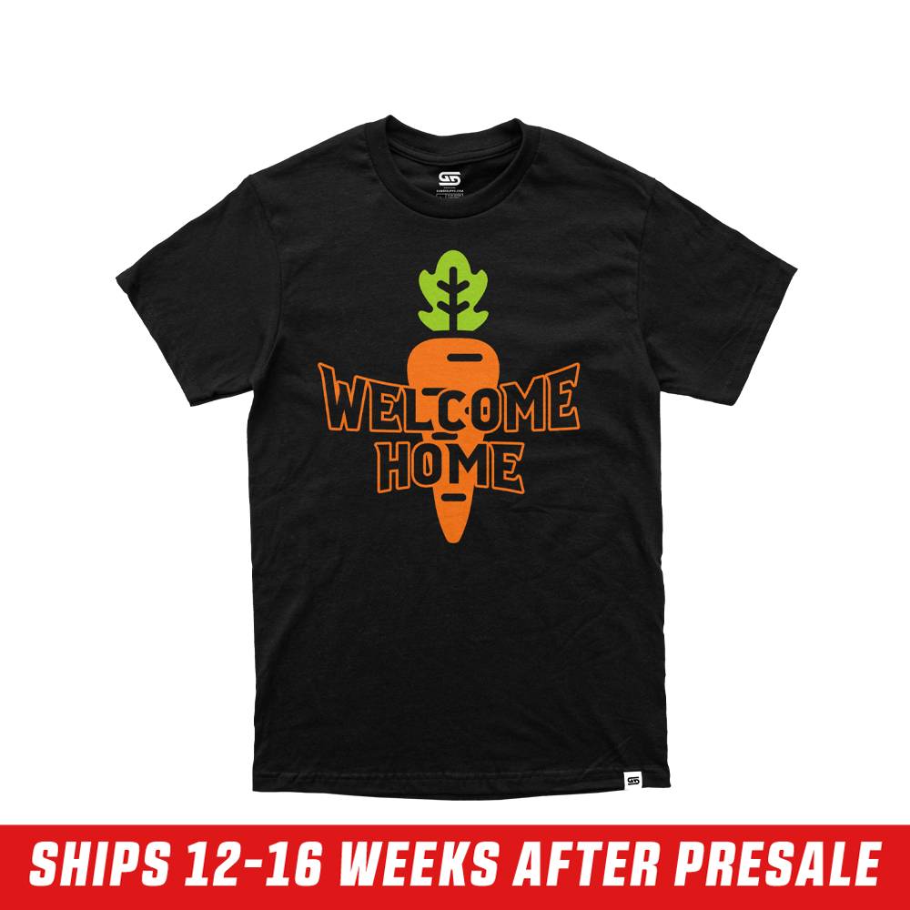 Black short-sleeve shirt with a small orange "GJ" logo centered near the upper back neckline.