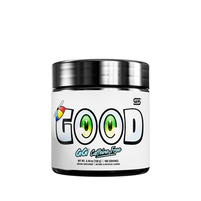 White supplement container with black lid showing detailed supplement facts and usage instructions on the label.