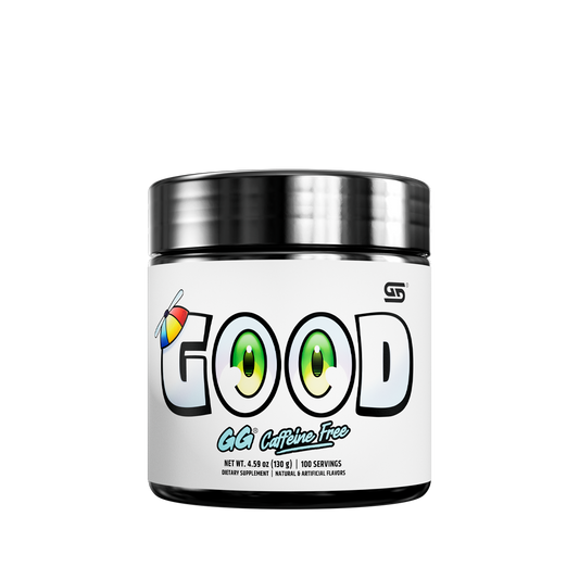 White supplement container with black lid showing detailed supplement facts and usage instructions on the label.
