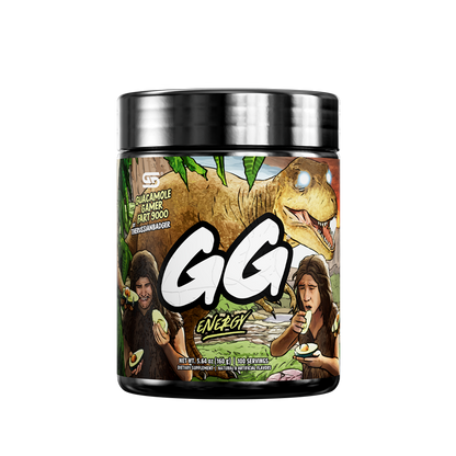 Black supplement container with detailed nutrition facts and green leafy design on the label's sides