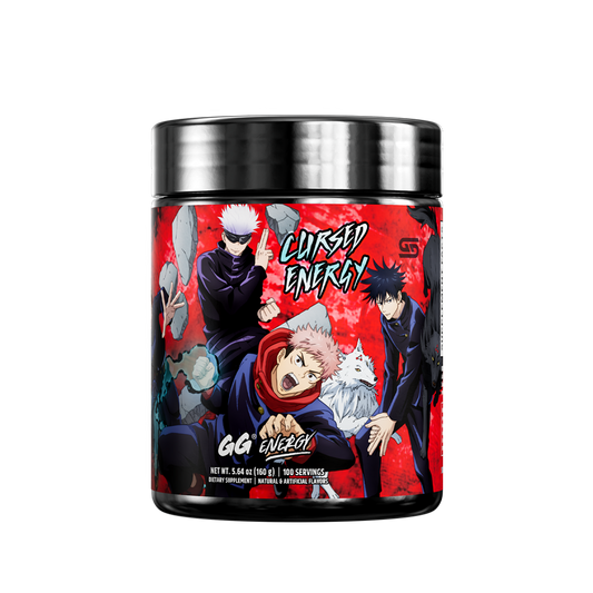 Black and red container with detailed nutrition facts and Gamer Supps contact info on the back label