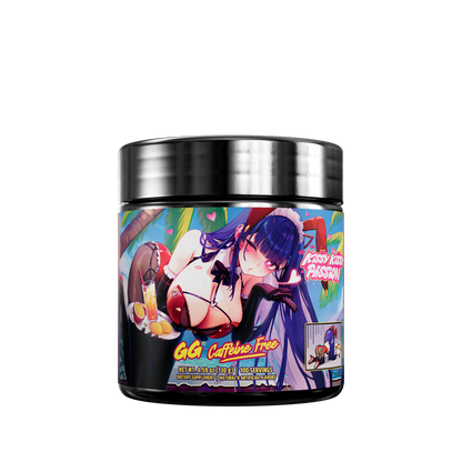 Black container with a colorful graffiti-style label showing nutrition facts and supplement directions on the back.