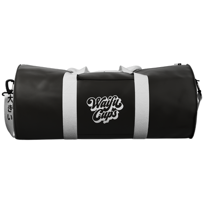 back of oki waifu gym bag showing waifu cups logo and white straps