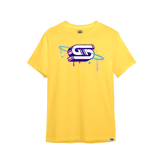 Bright pastel yellow oversized short-sleeve shirt with a plain back and crew neckline in 6XL size.