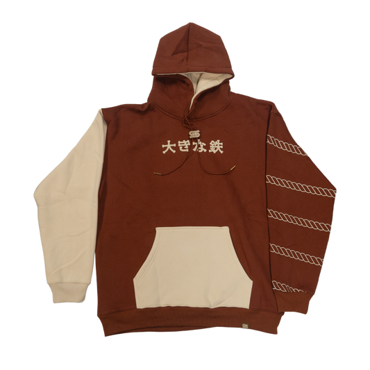 Brown hoodie with a graphic of a smiling cowgirl in a hat and checkered top, captioned "Save A Horse."