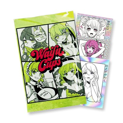 Three green-themed sticker packs featuring anime-style female characters with yellow-green hair and fox masks.