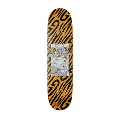 Natural wood grain skateboard deck with a smooth, light brown finish and pre-drilled holes for trucks.