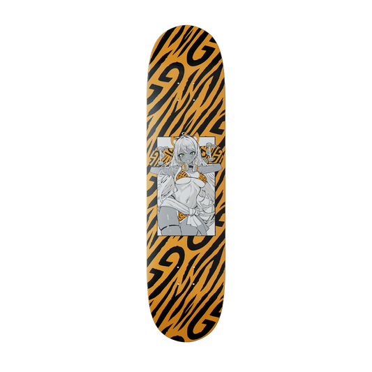 Natural wood grain skateboard deck with a smooth, light brown finish and pre-drilled holes for trucks.