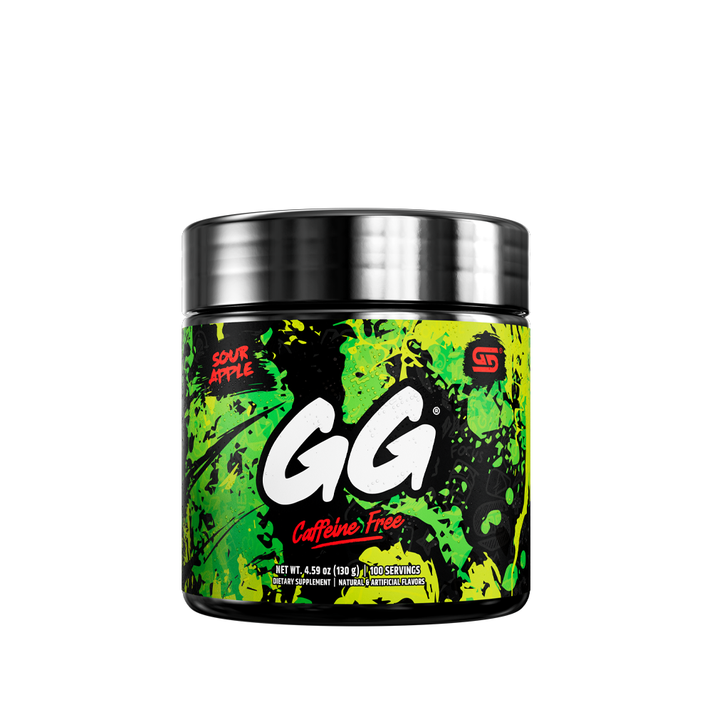 Black container with silver lid and detailed white supplement facts label on the back with green and yellow accents.