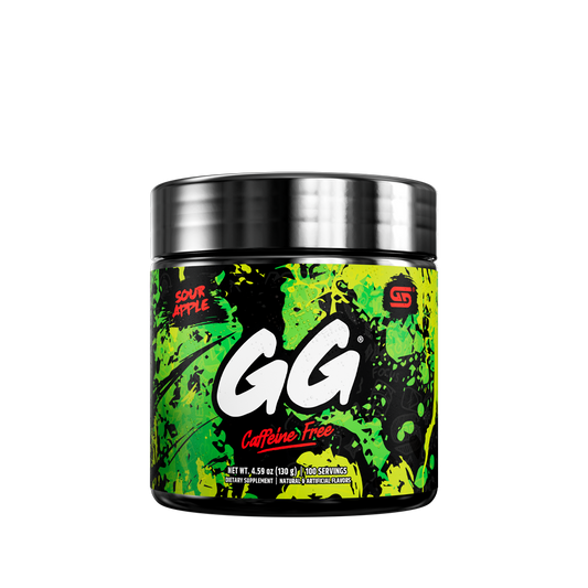 Black container with silver lid and detailed white supplement facts label on the back with green and yellow accents.