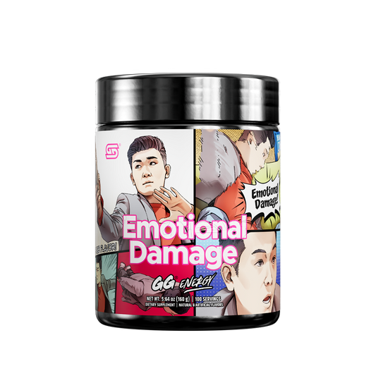 Black container with detailed supplement facts and directions label, featuring colorful cartoon elements at the bottom edge.