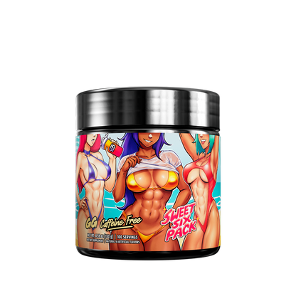 Black container with a colorful tropical leaf design and detailed supplement facts and instructions label on the back.