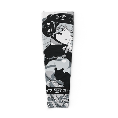 Black and gray camo gaming sleeve with anime-style character art and tactical design elements in 2XL size.