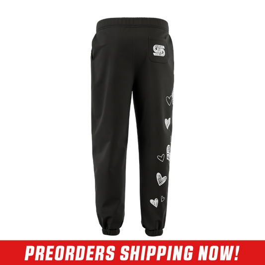 Black sweatpants with elastic cuffs, side pockets, and a drawstring waistband in 3XL size.